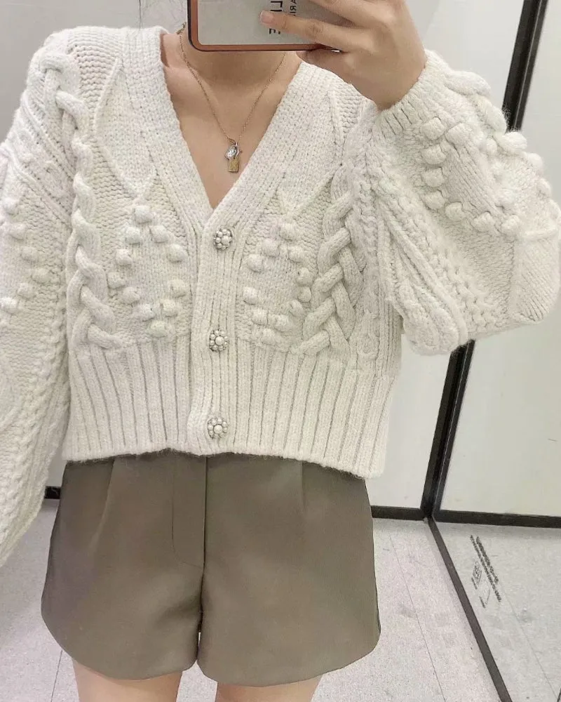 V-neck Knit Single-breasted Sweaters Cardigans Outerwear