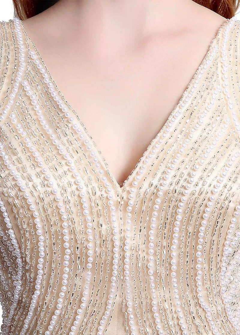 V-neck Prom Dress With Beadings