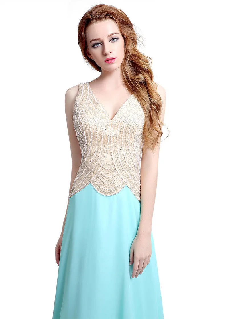 V-neck Prom Dress With Beadings