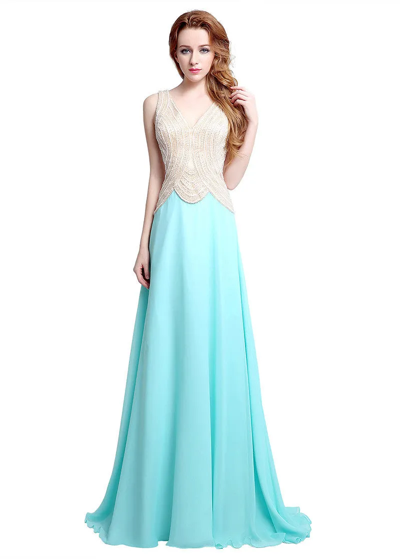 V-neck Prom Dress With Beadings