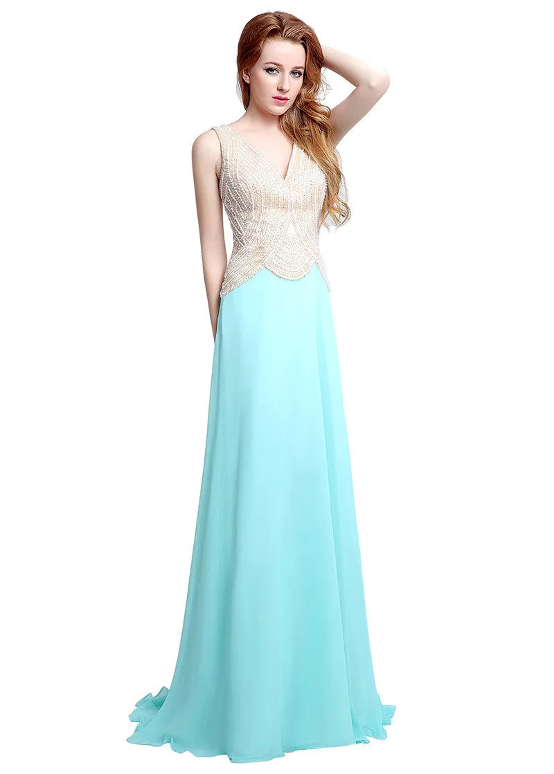 V-neck Prom Dress With Beadings