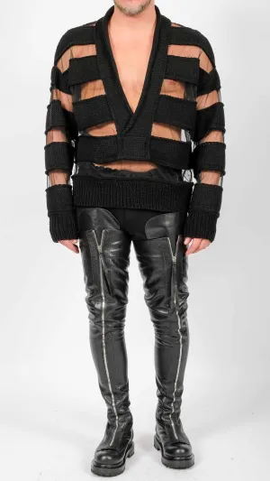 V-Neck with Knitted Stripes
