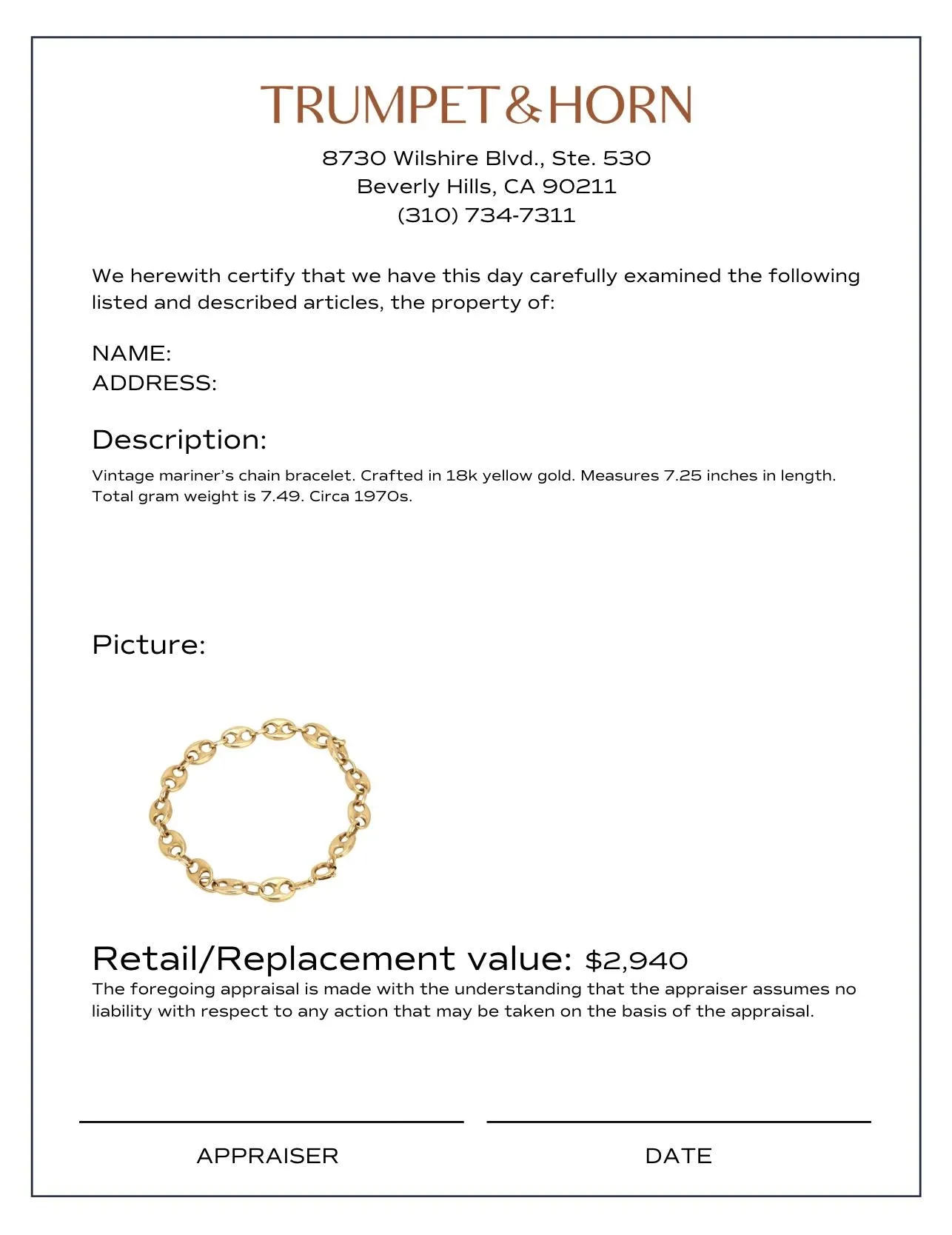 Vintage 18k yellow gold mariners chain bracelet