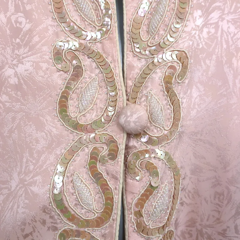 Vintage 1980s Sequined Silk Jacket Pink Jacquard Size 14