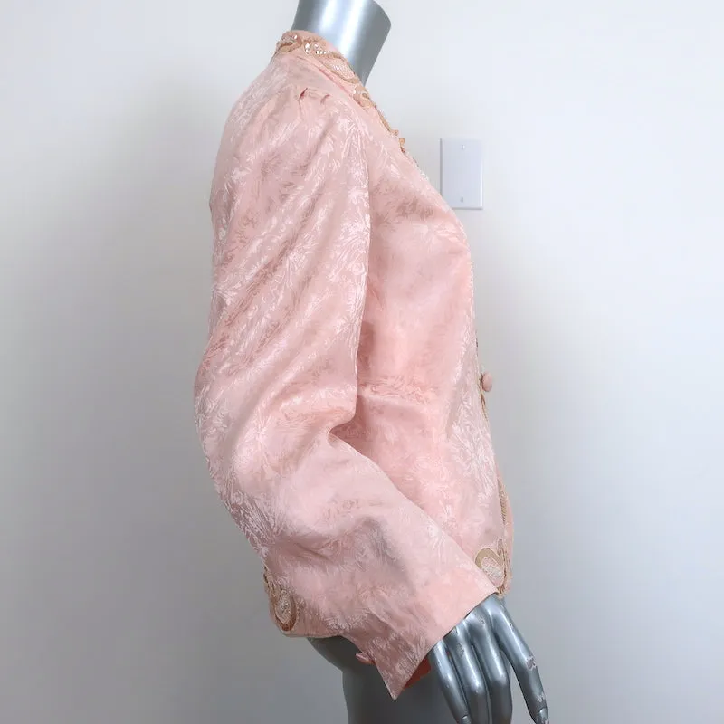 Vintage 1980s Sequined Silk Jacket Pink Jacquard Size 14