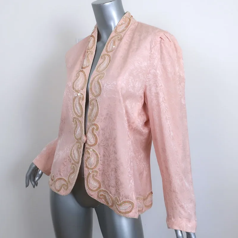 Vintage 1980s Sequined Silk Jacket Pink Jacquard Size 14