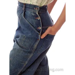 Vintage Denim Jeans Womens Small 1950s Copper Rivets Side Button
