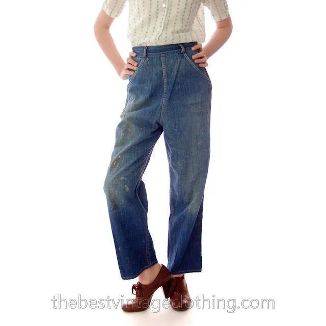 Vintage Denim Jeans Womens Small 1950s Copper Rivets Side Button