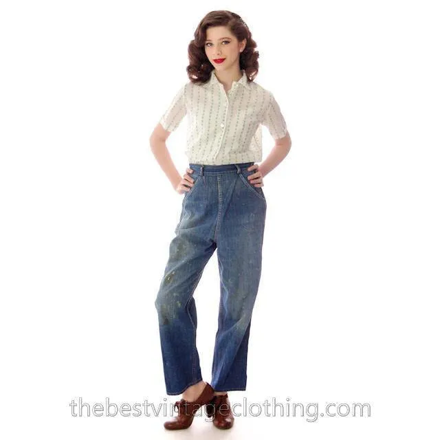 Vintage Denim Jeans Womens Small 1950s Copper Rivets Side Button
