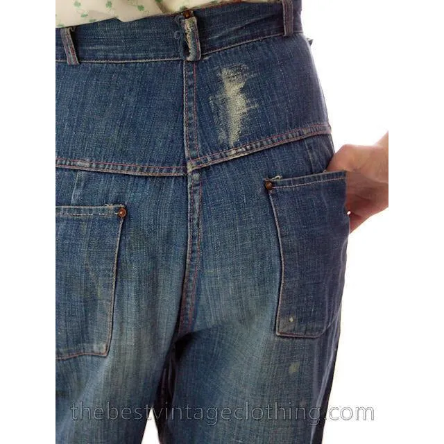 Vintage Denim Jeans Womens Small 1950s Copper Rivets Side Button