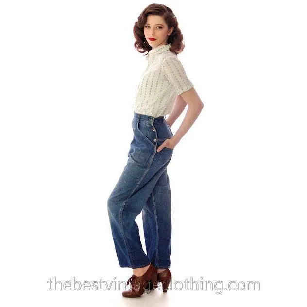 Vintage Denim Jeans Womens Small 1950s Copper Rivets Side Button