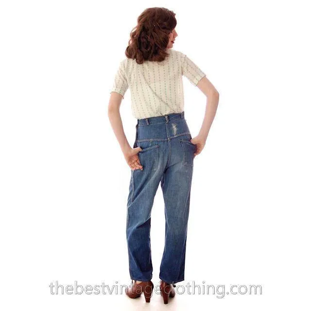 Vintage Denim Jeans Womens Small 1950s Copper Rivets Side Button