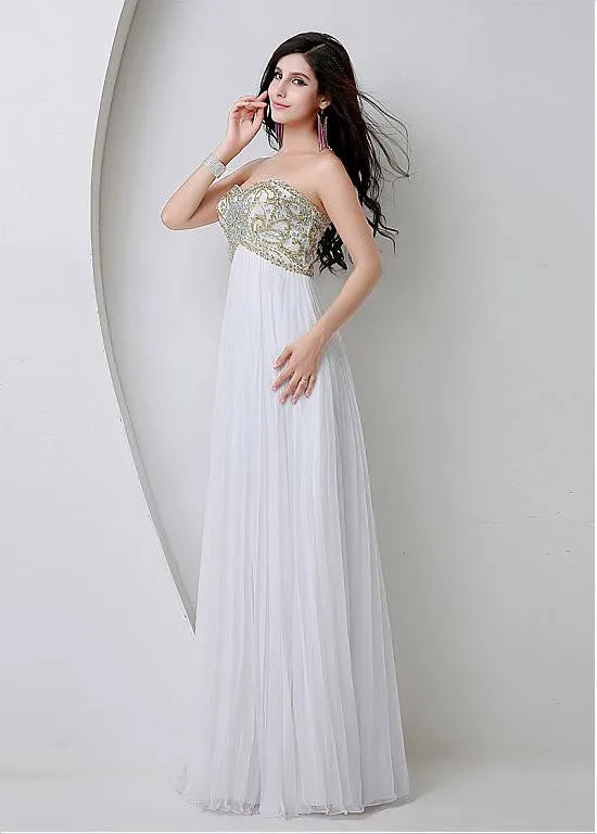 White Bling Prom Dresses With Beadings