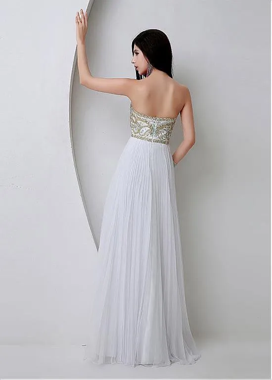 White Bling Prom Dresses With Beadings