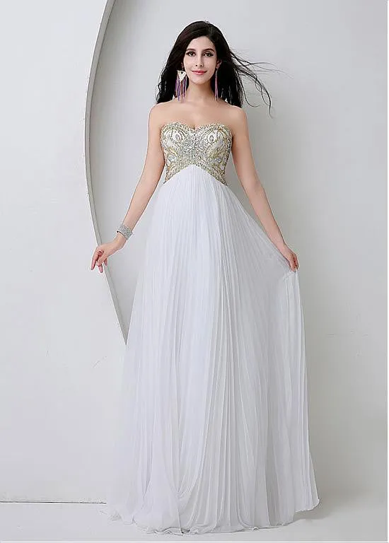 White Bling Prom Dresses With Beadings