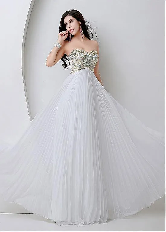 White Bling Prom Dresses With Beadings