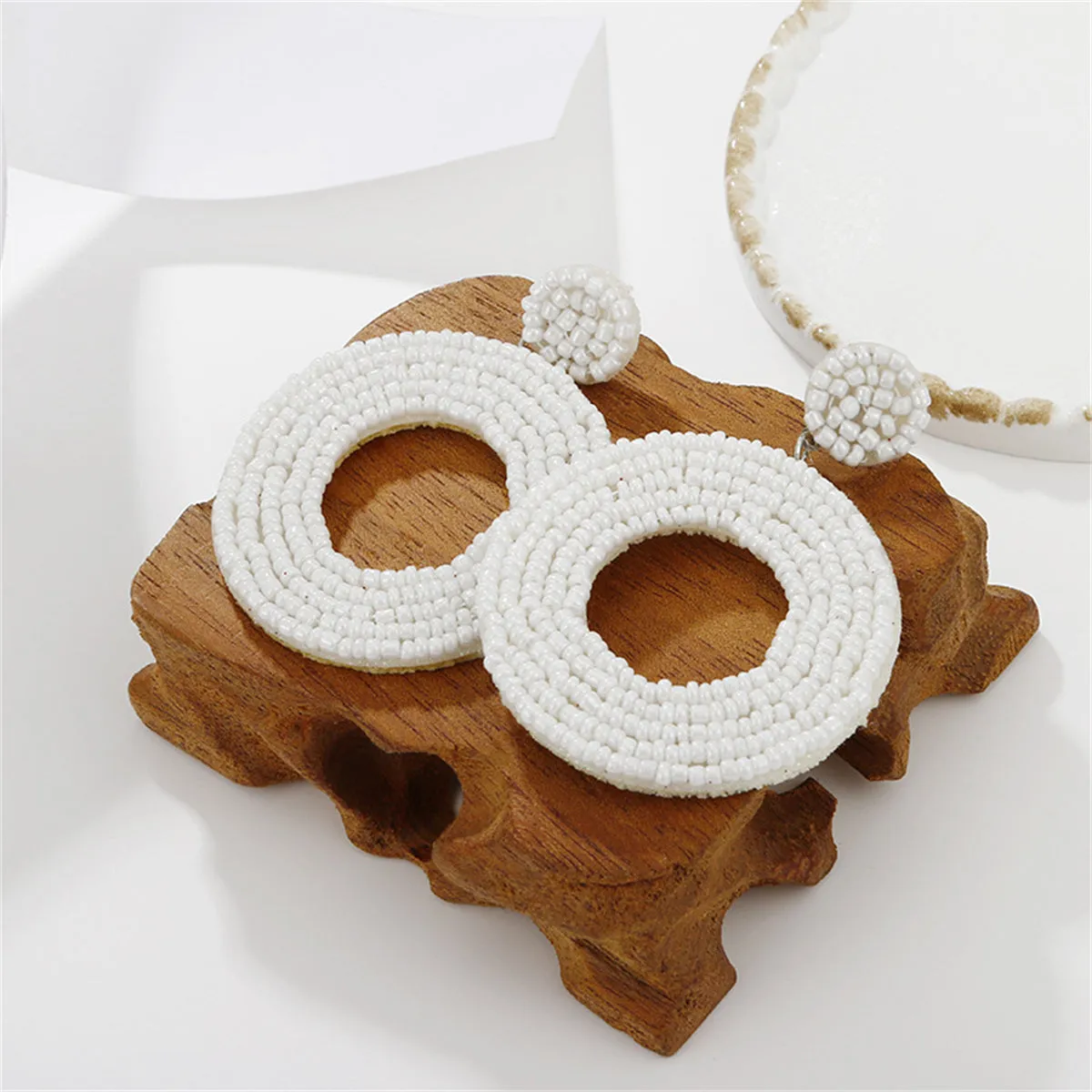 White Howlite Beaded Circular Drop Earrings