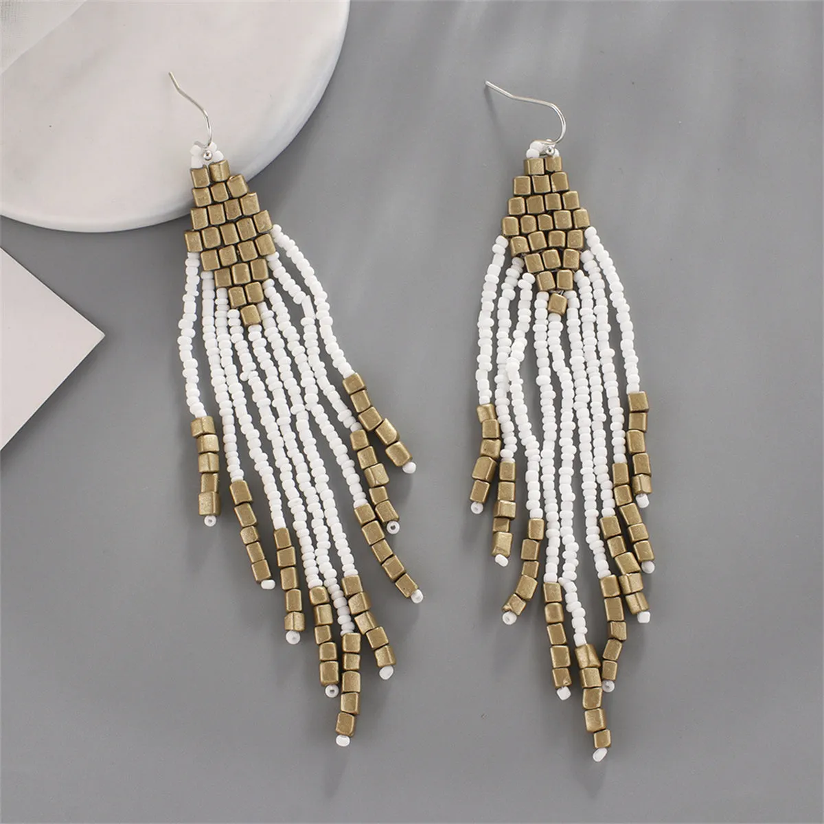 White Howlite Tassel Drop Earrings