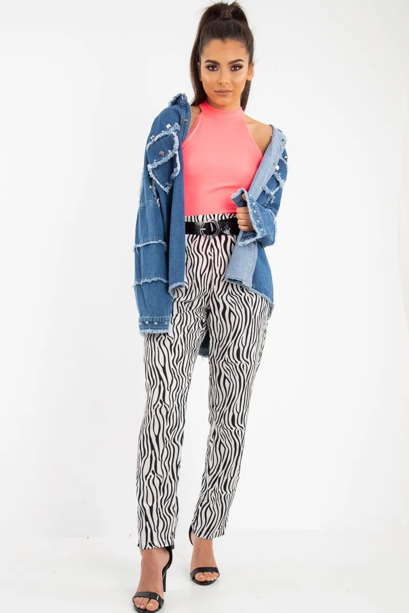 White Zebra Print Wide Leg Trousers - Gisella