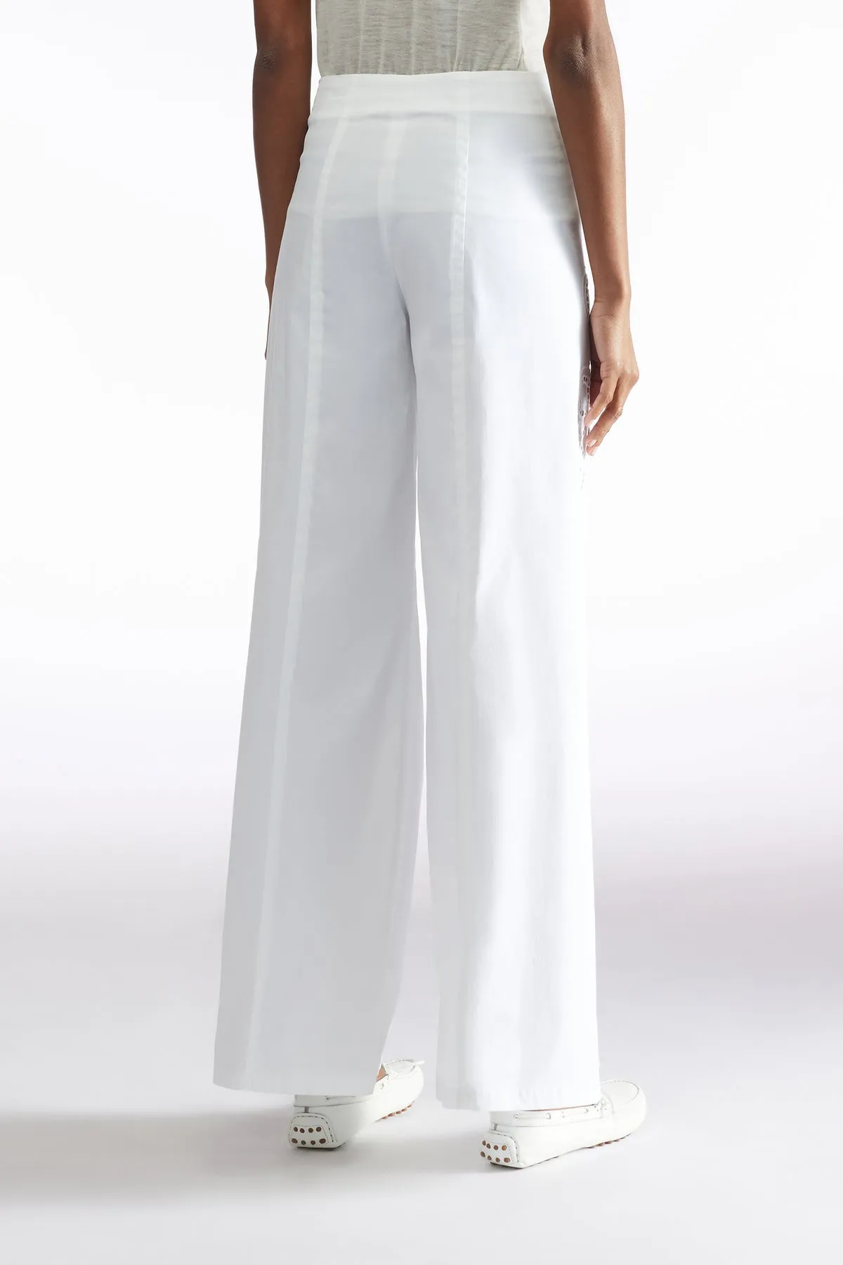 WIDEL LEG COTTON EYELET TROUSER - WHITE