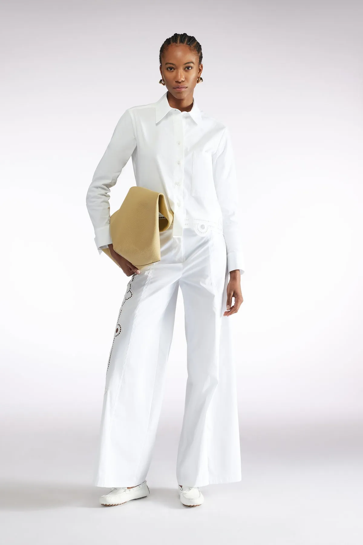 WIDEL LEG COTTON EYELET TROUSER - WHITE