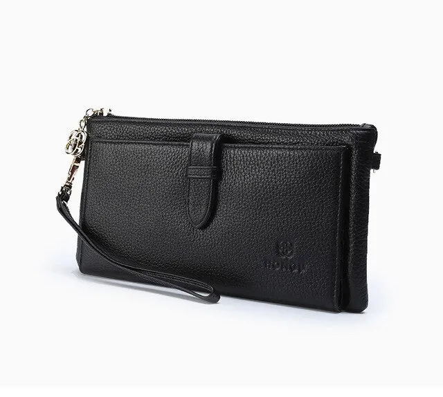 Women Credit card holder Genuine Leather wallet female long zipper multi-function clutch chain slung soft leather clutch bag