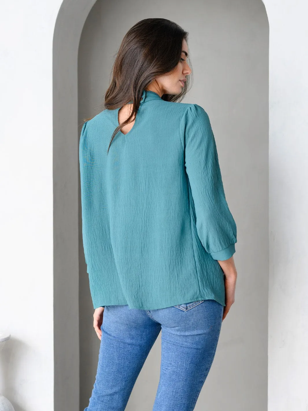 WOMEN'S 3/4 SLEEVE PLEATED FRONT LOOSE FIT TOP