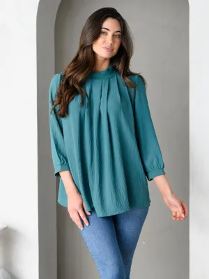 WOMEN'S 3/4 SLEEVE PLEATED FRONT LOOSE FIT TOP
