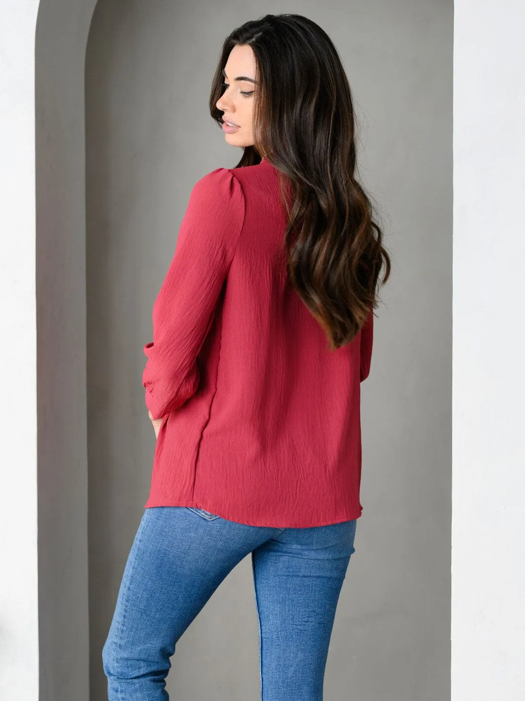 WOMEN'S 3/4 SLEEVE PLEATED FRONT LOOSE FIT TOP