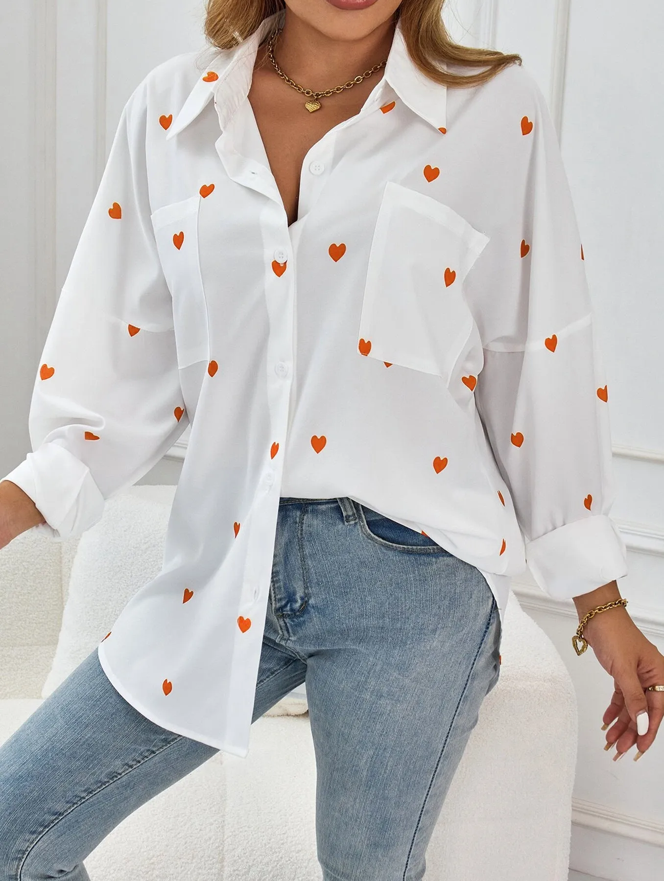 Women's Blouse with Embroidered Heart Design