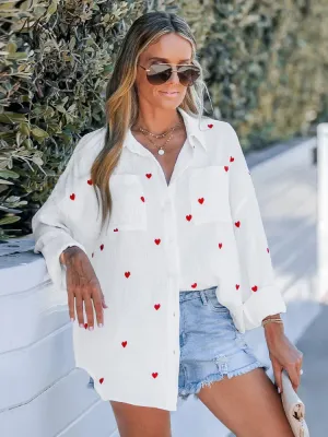 Women's Blouse with Embroidered Heart Design