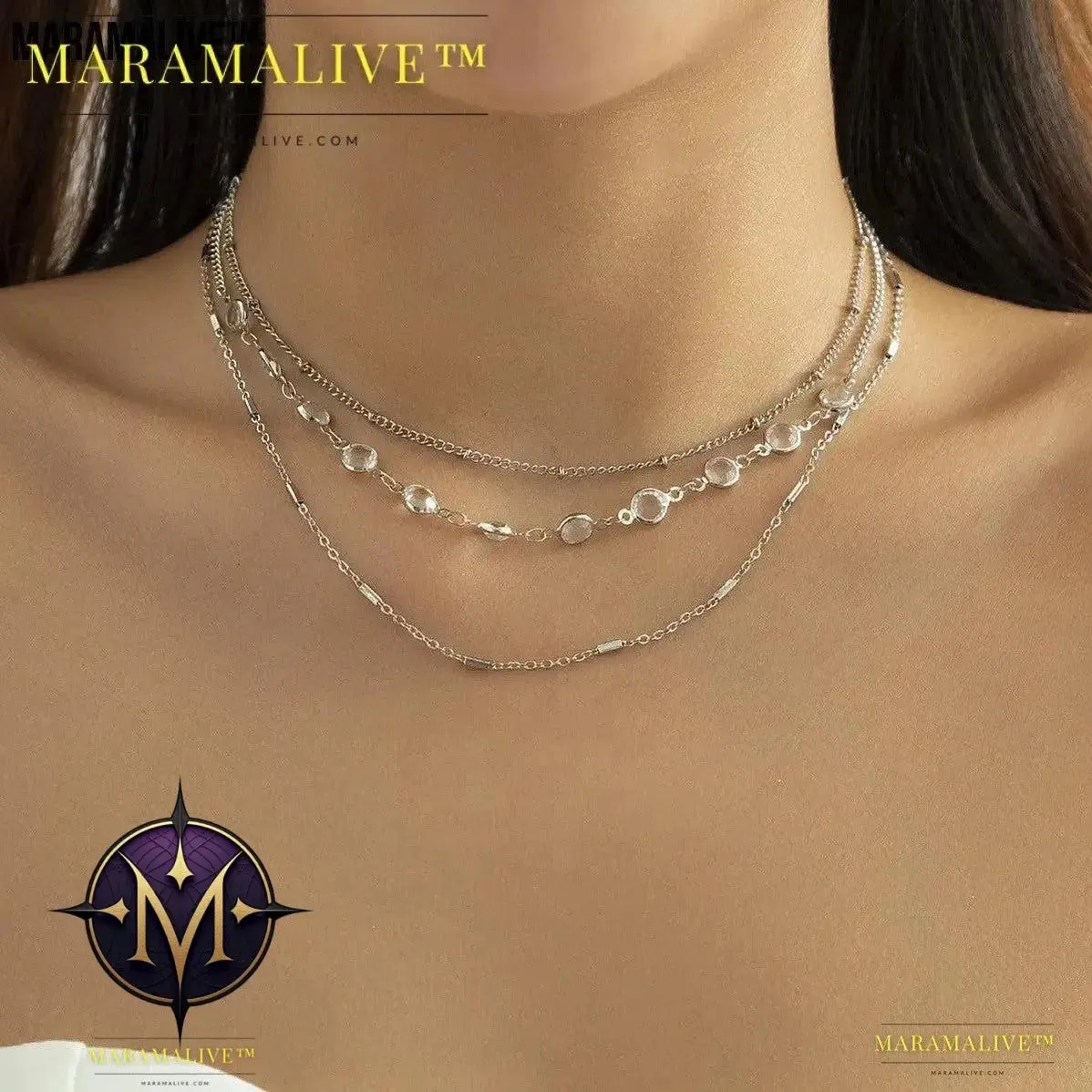 Women's Fashion All-match Simple Crystal Twin Clavicle Chain