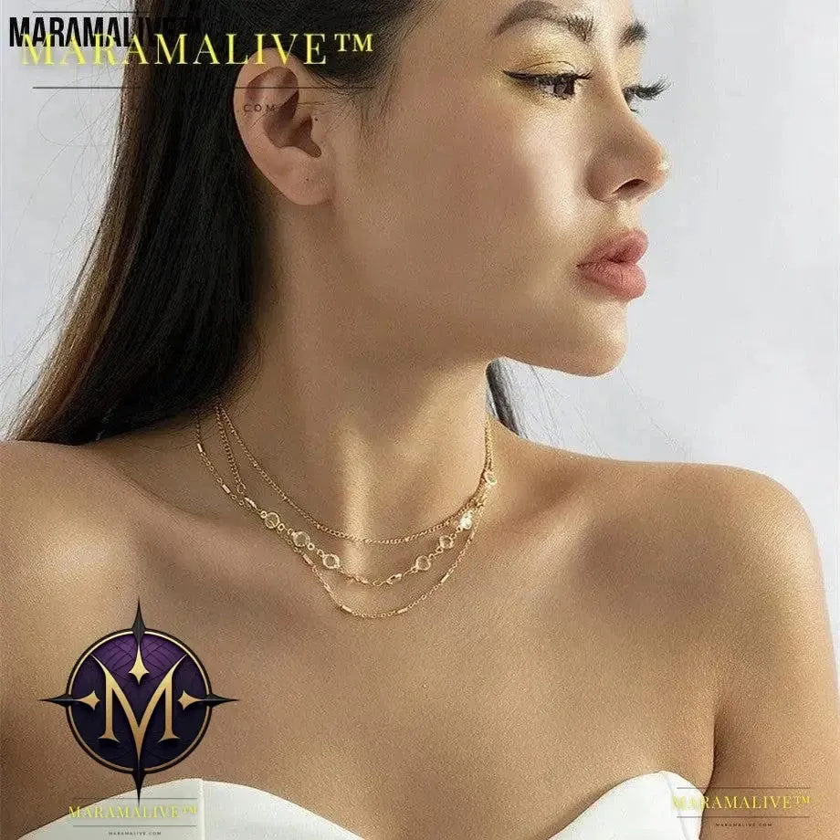 Women's Fashion All-match Simple Crystal Twin Clavicle Chain