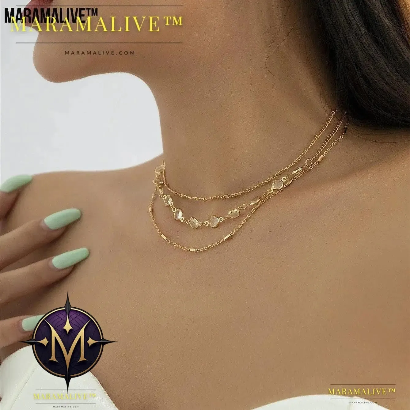 Women's Fashion All-match Simple Crystal Twin Clavicle Chain