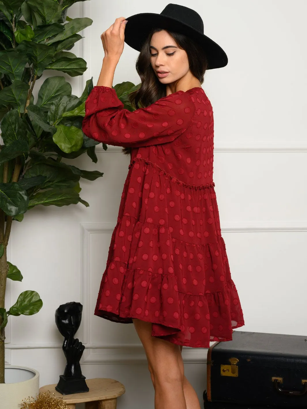 WOMEN'S LONG SLEEVE LAYERED TUNIC MINI DRESS
