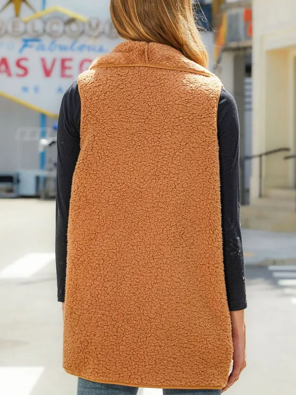 Women's Plush Splicing Sleeveless Cardigan Jacket Vest