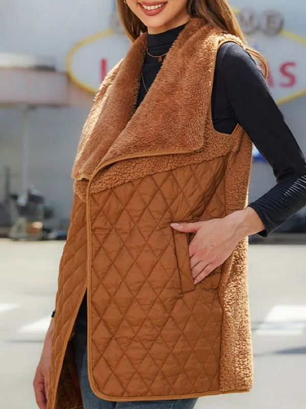 Women's Plush Splicing Sleeveless Cardigan Jacket Vest