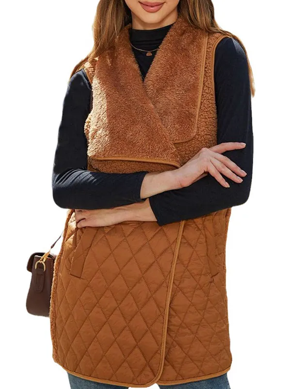 Women's Plush Splicing Sleeveless Cardigan Jacket Vest