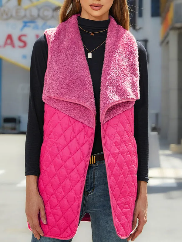 Women's Plush Splicing Sleeveless Cardigan Jacket Vest