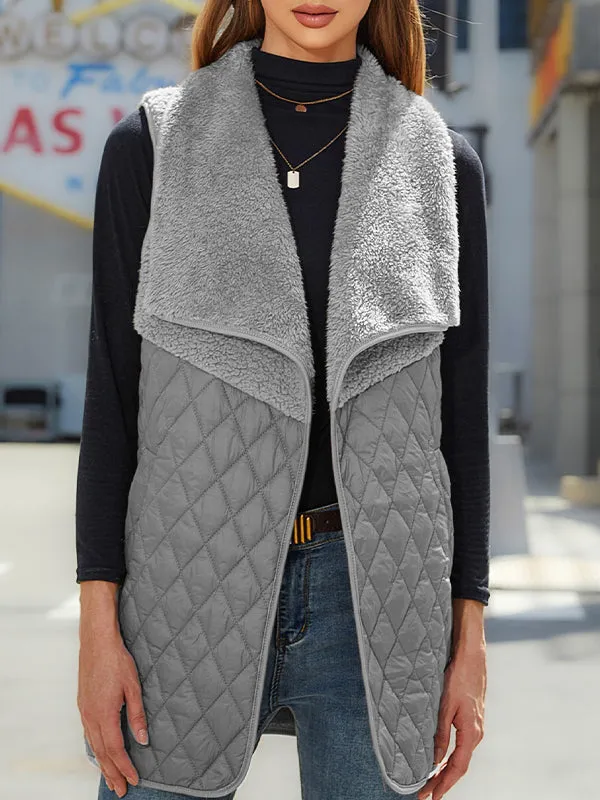 Women's Plush Splicing Sleeveless Cardigan Jacket Vest
