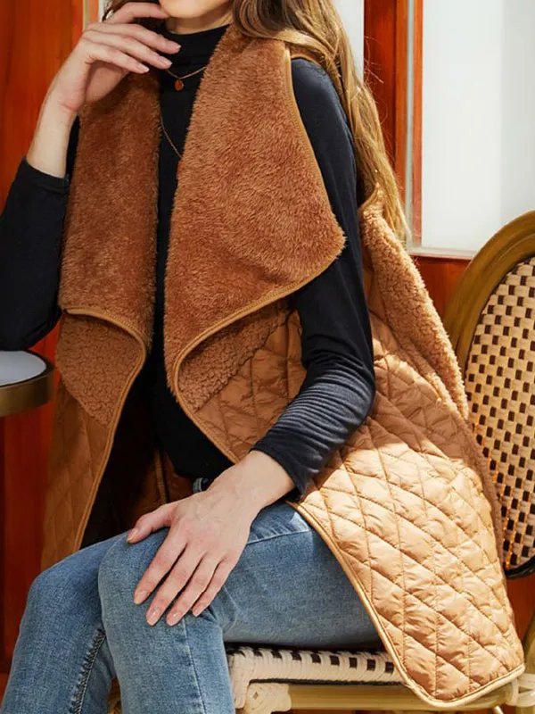 Women's Plush Splicing Sleeveless Cardigan Jacket Vest