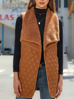Women's Plush Splicing Sleeveless Cardigan Jacket Vest