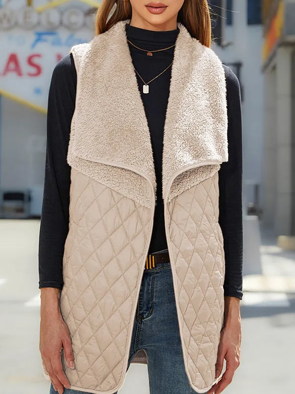 Women's Plush Splicing Sleeveless Cardigan Jacket Vest