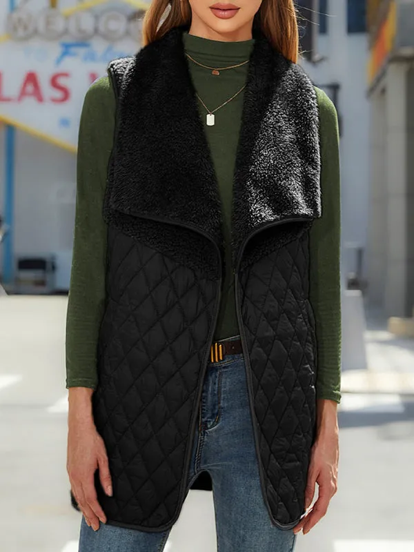 Women's Plush Splicing Sleeveless Cardigan Jacket Vest