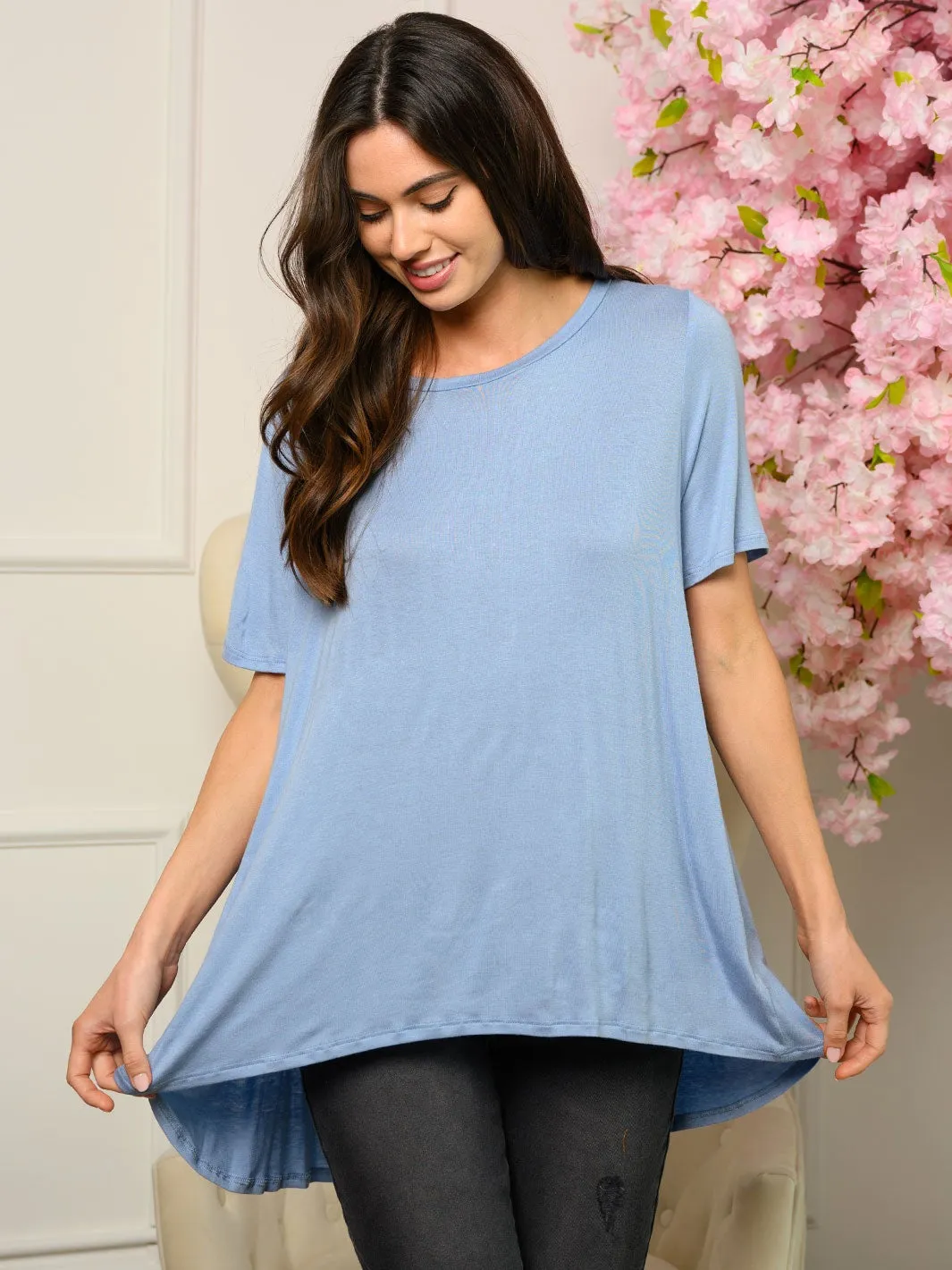 WOMEN'S SHORT RUFFLE SLEEVE PLEATED BACK TOP