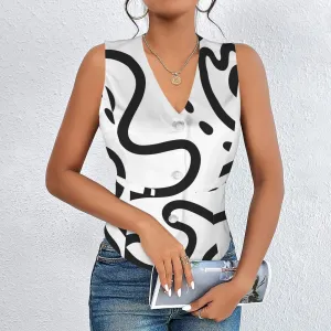 Women's V-Neck Sleeveless Button Pocket Vest