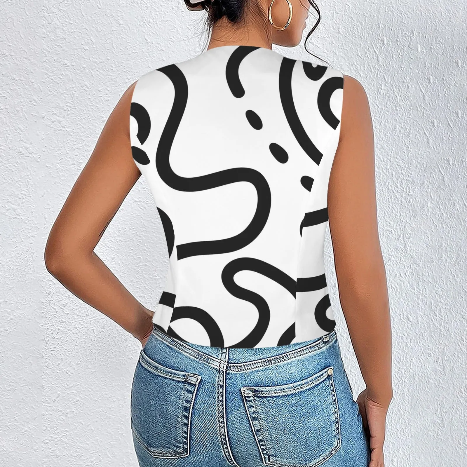 Women's V-Neck Sleeveless Button Pocket Vest