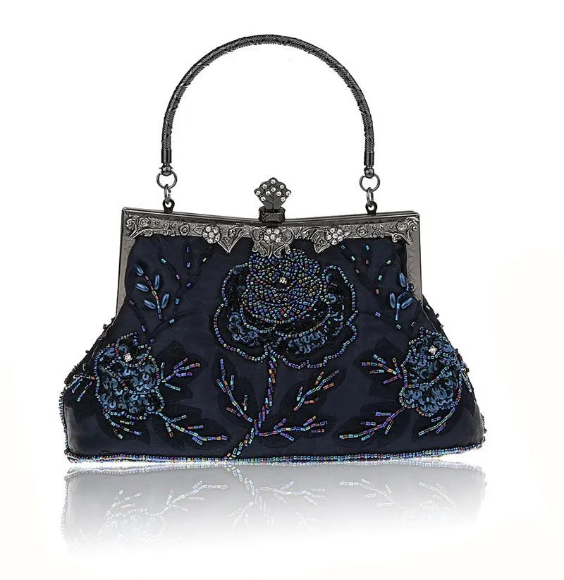 Women's Vintage Style Roses Beaded And Sequined Evening Bag |JaosWish