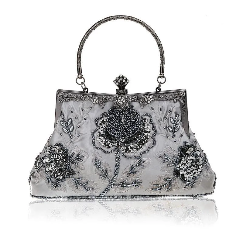 Women's Vintage Style Roses Beaded And Sequined Evening Bag |JaosWish