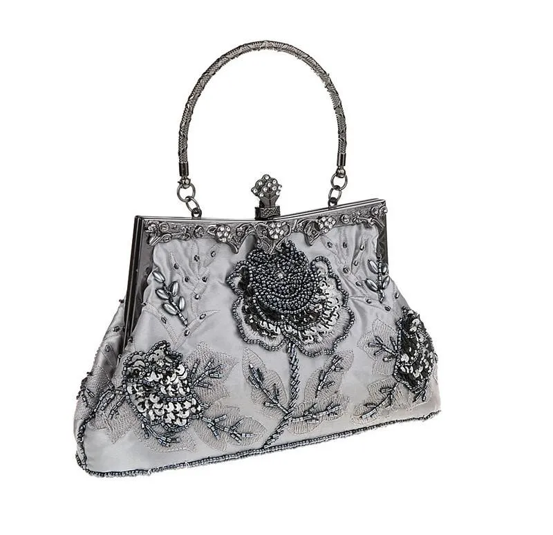 Women's Vintage Style Roses Beaded And Sequined Evening Bag |JaosWish